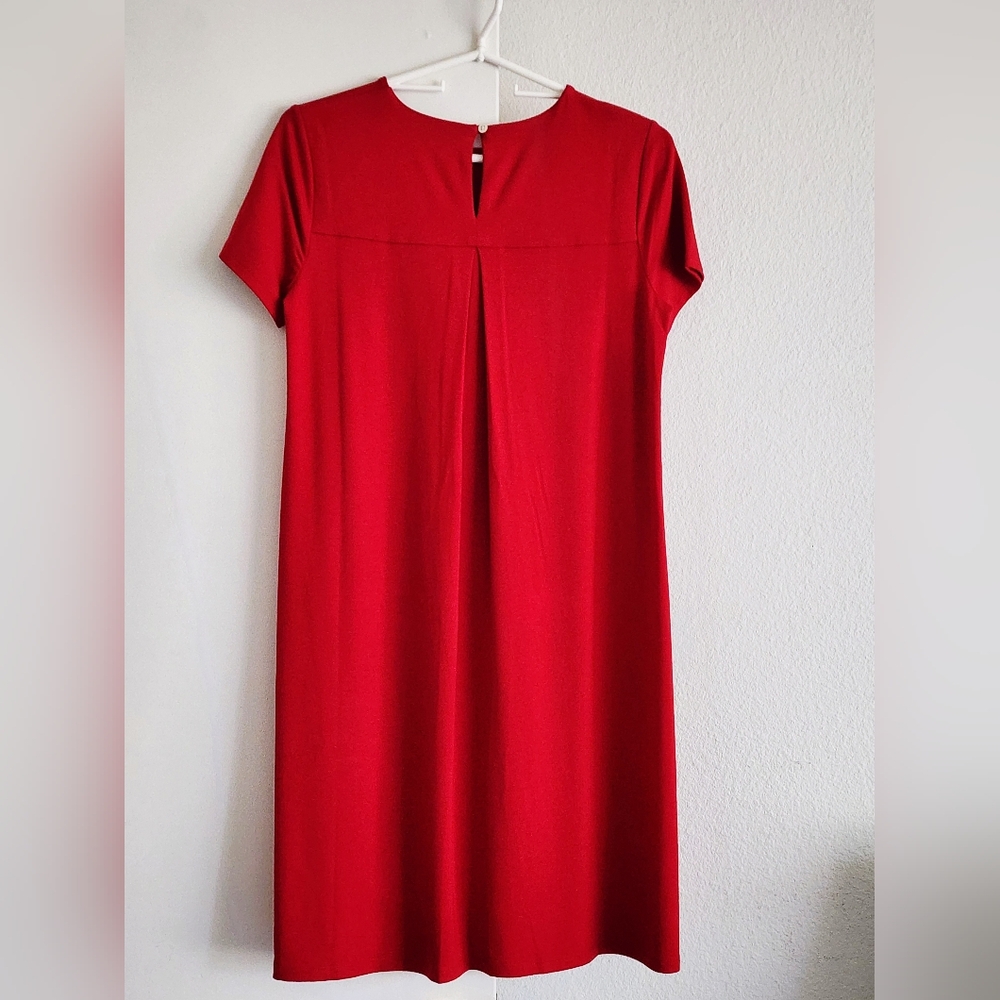 J JILL | Wearever Jersey Knit Dress | Pleated Back A-Line | Scarlet Red | XS - Picture 3 of 8